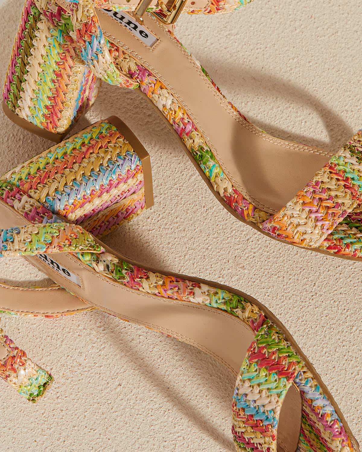Women's Mid Block Heel Sandals in multi raffia 