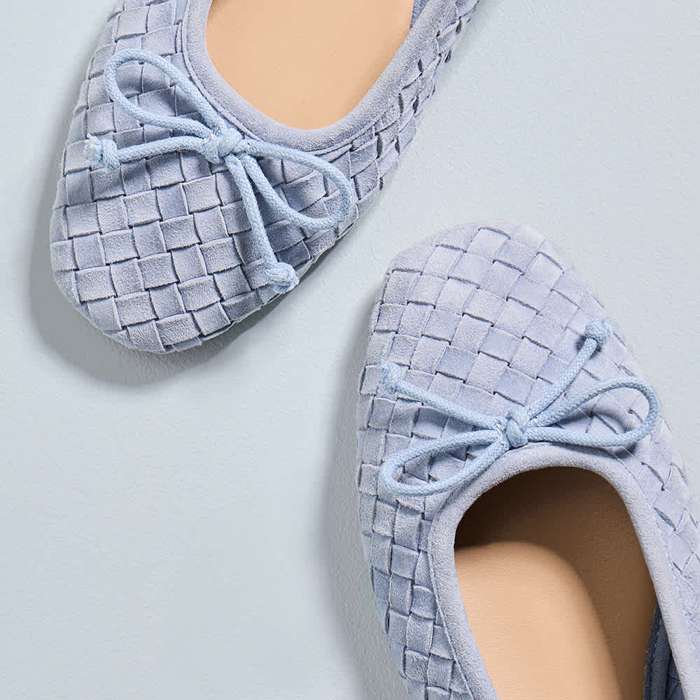 Woven Suede Bow Detail Ballet Pumps in blue