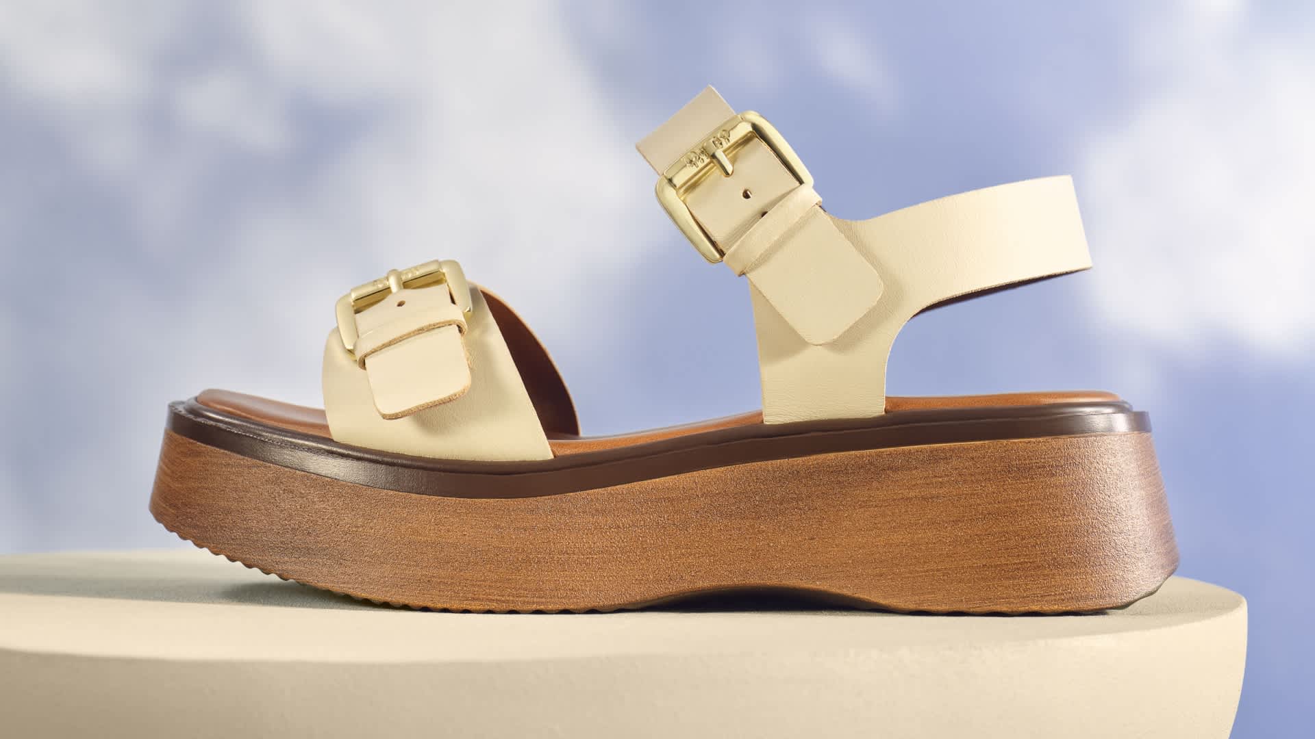 Double Strap Flatform Sandals with buckle detail in Ecru
