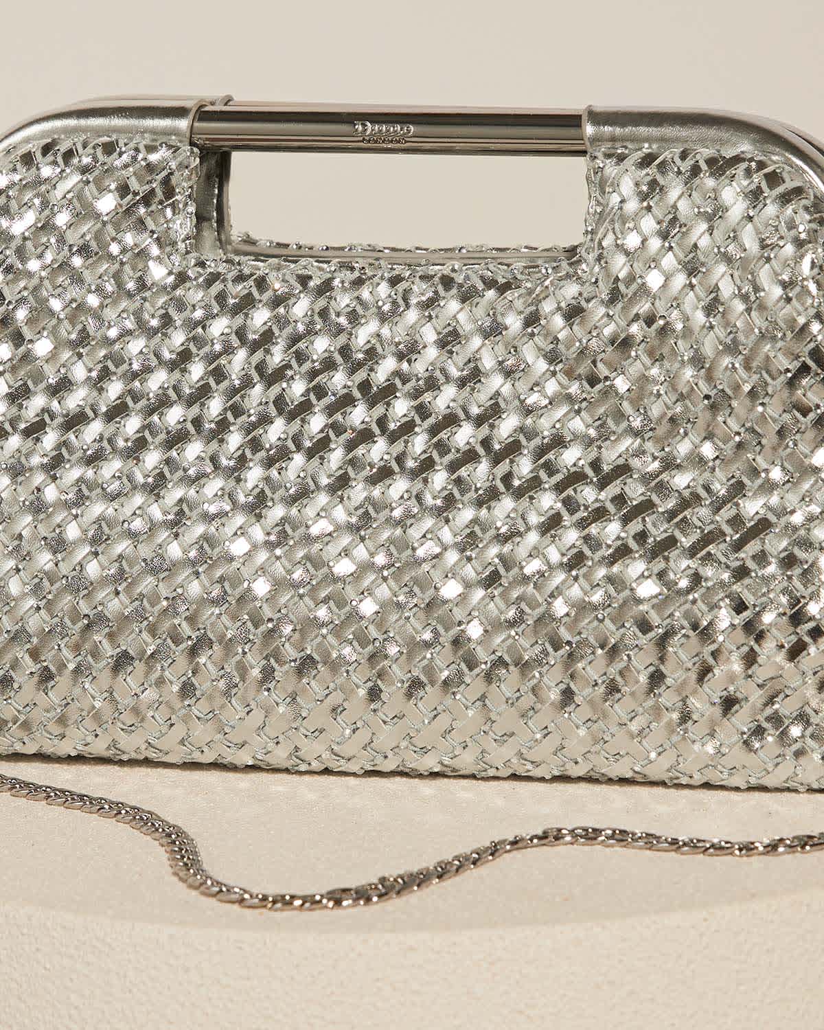 Woven Grab Bag With Chain Handle in Silver