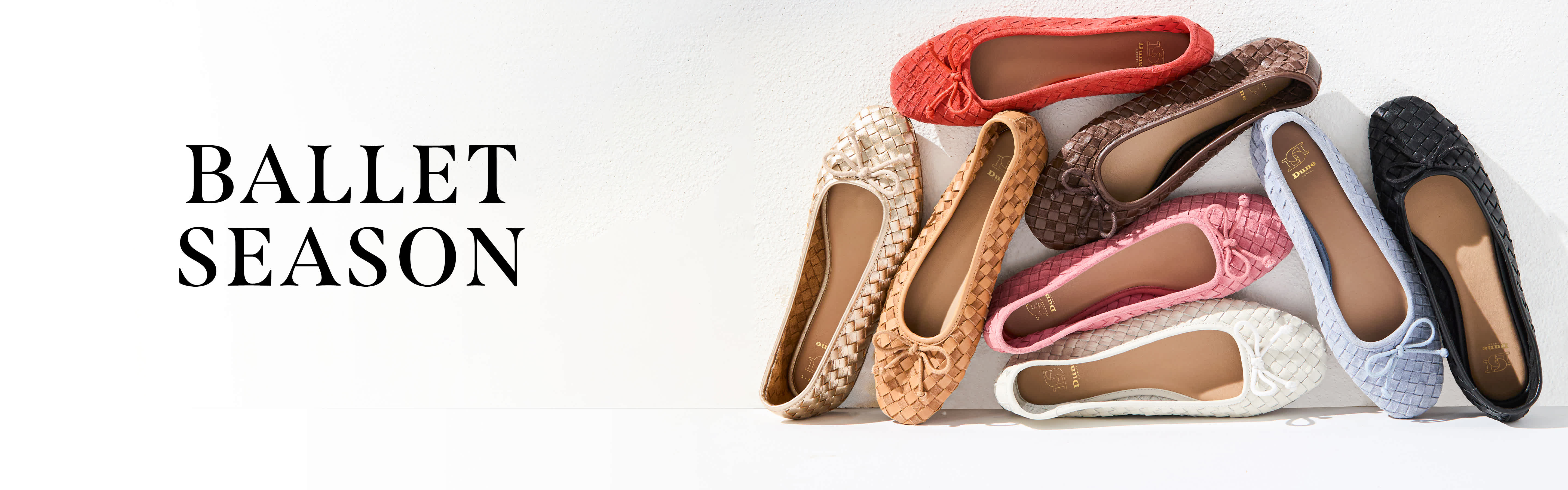 ballet flats featuring a range of different coloured styles including brown, blue, pink and black