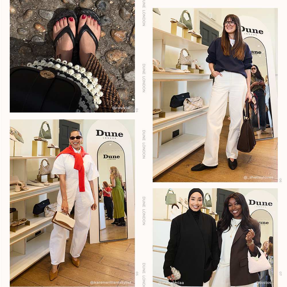 Collage of influencers, press and stylists wearing Dune London product