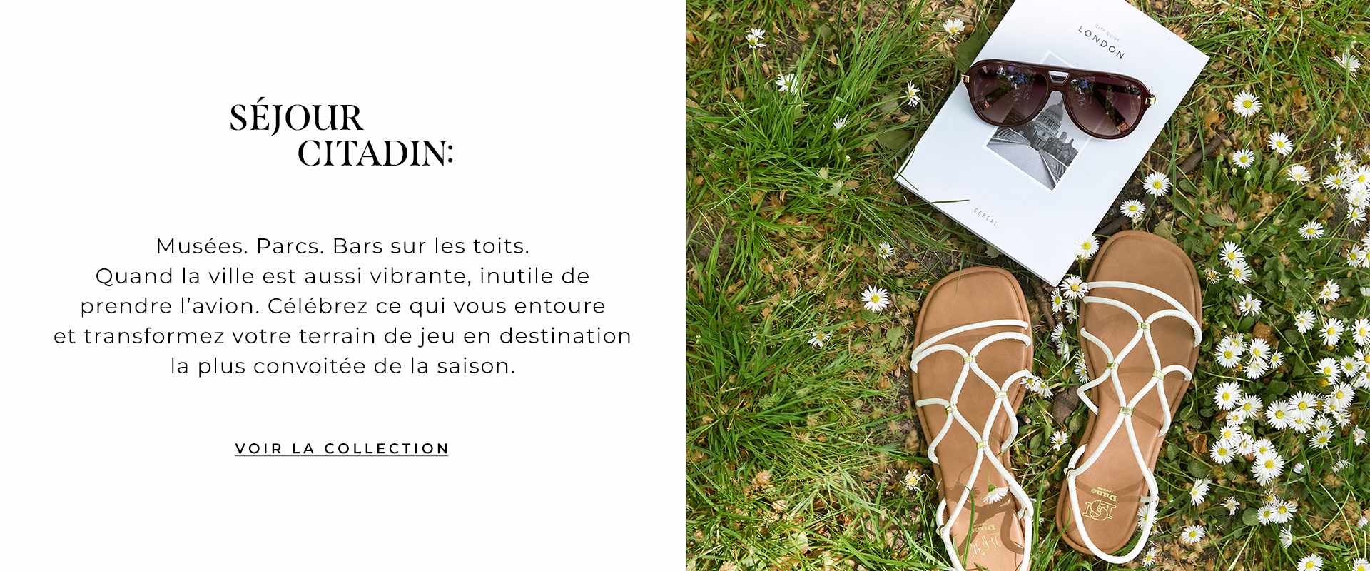 Summer white strappy sandals with a magazine and sunglasses