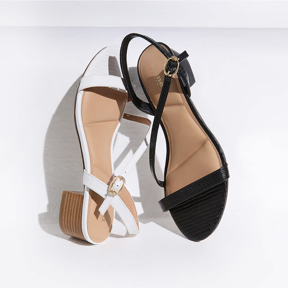 Leather Block Heel Sandals in white and black