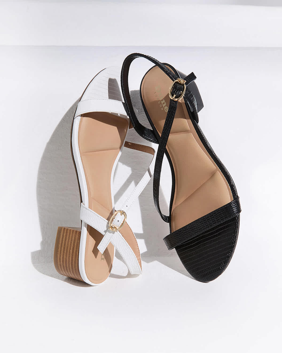 Leather Block Heel Sandals in white and black