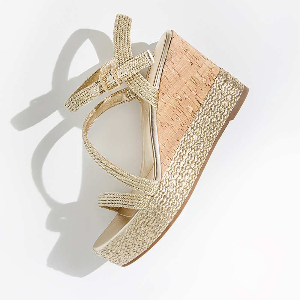 Women's Gold Cork Wedge Sandals