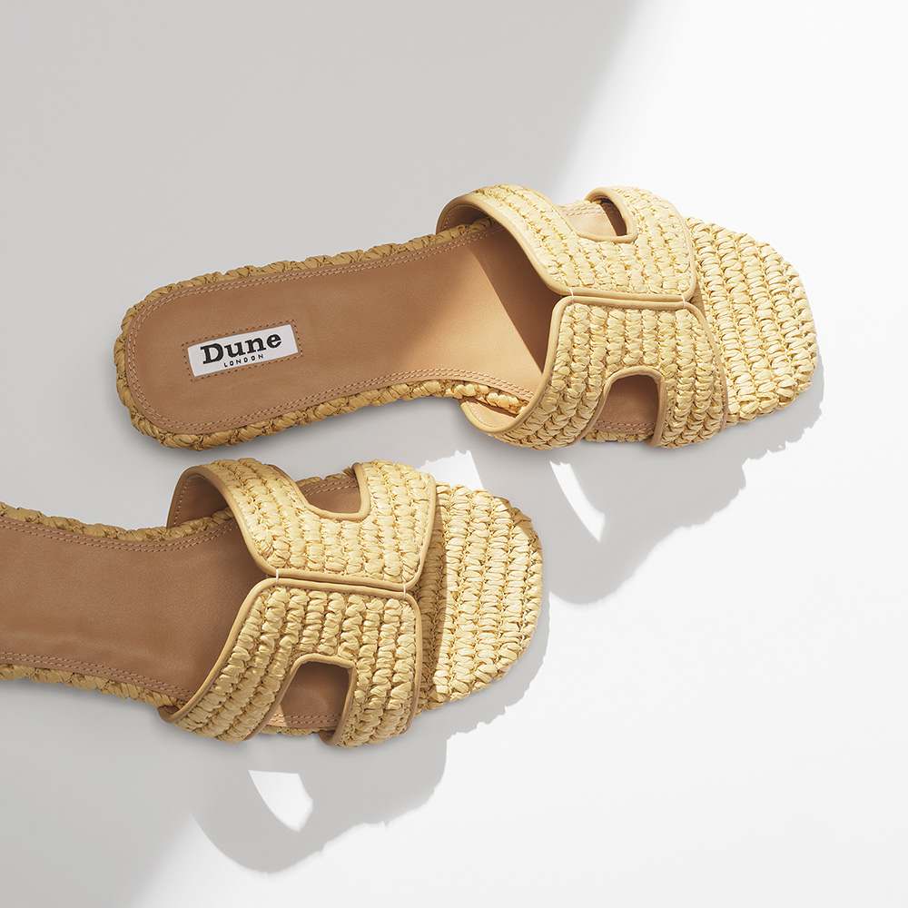 natural raffia flat slip on sandals