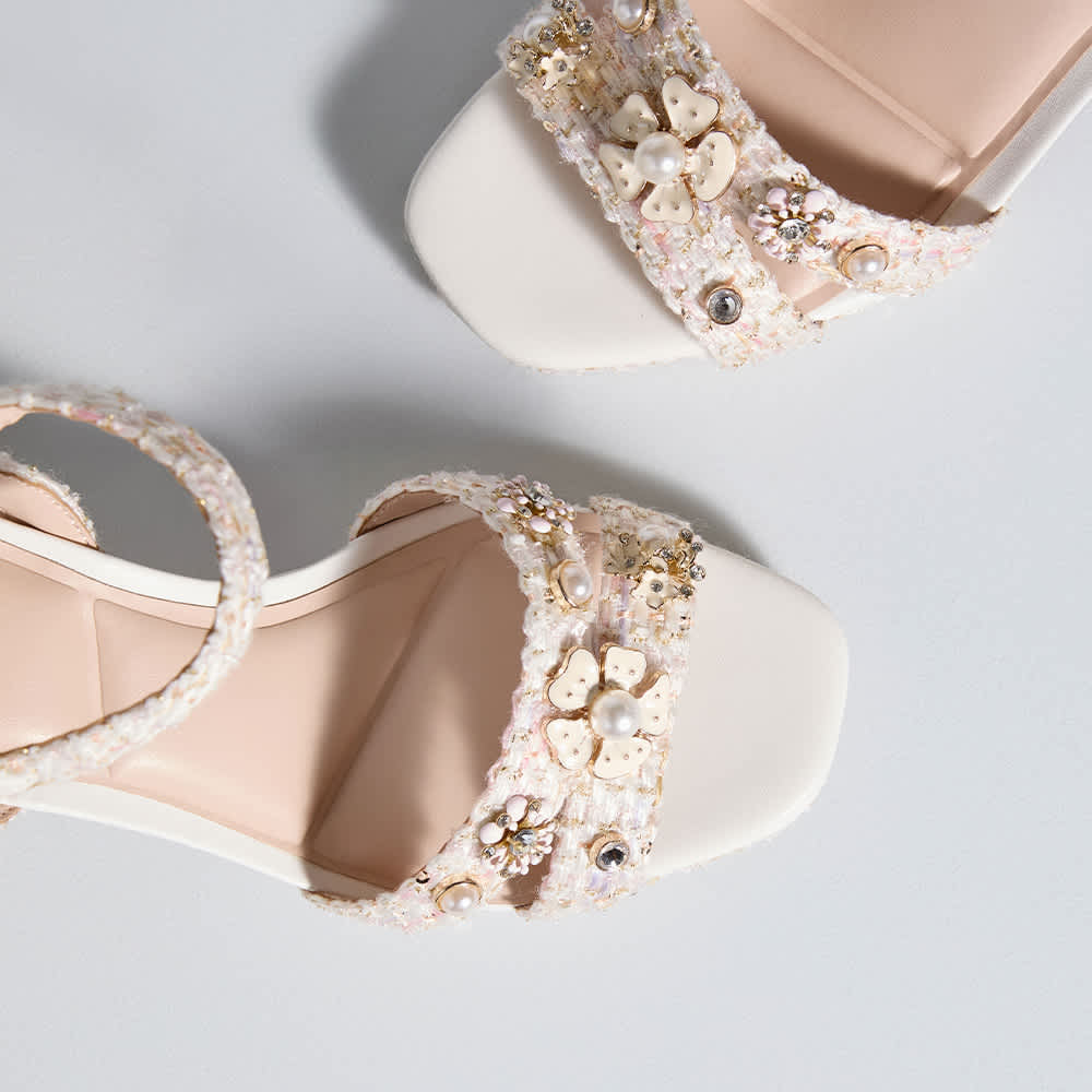 Floral Embellished T-bar Sandals