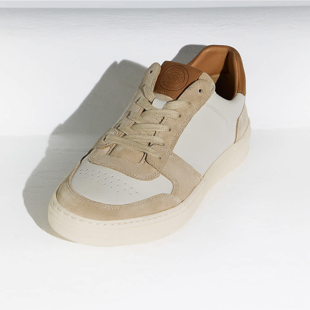 Men's cream Leather Cup Sole Trainers