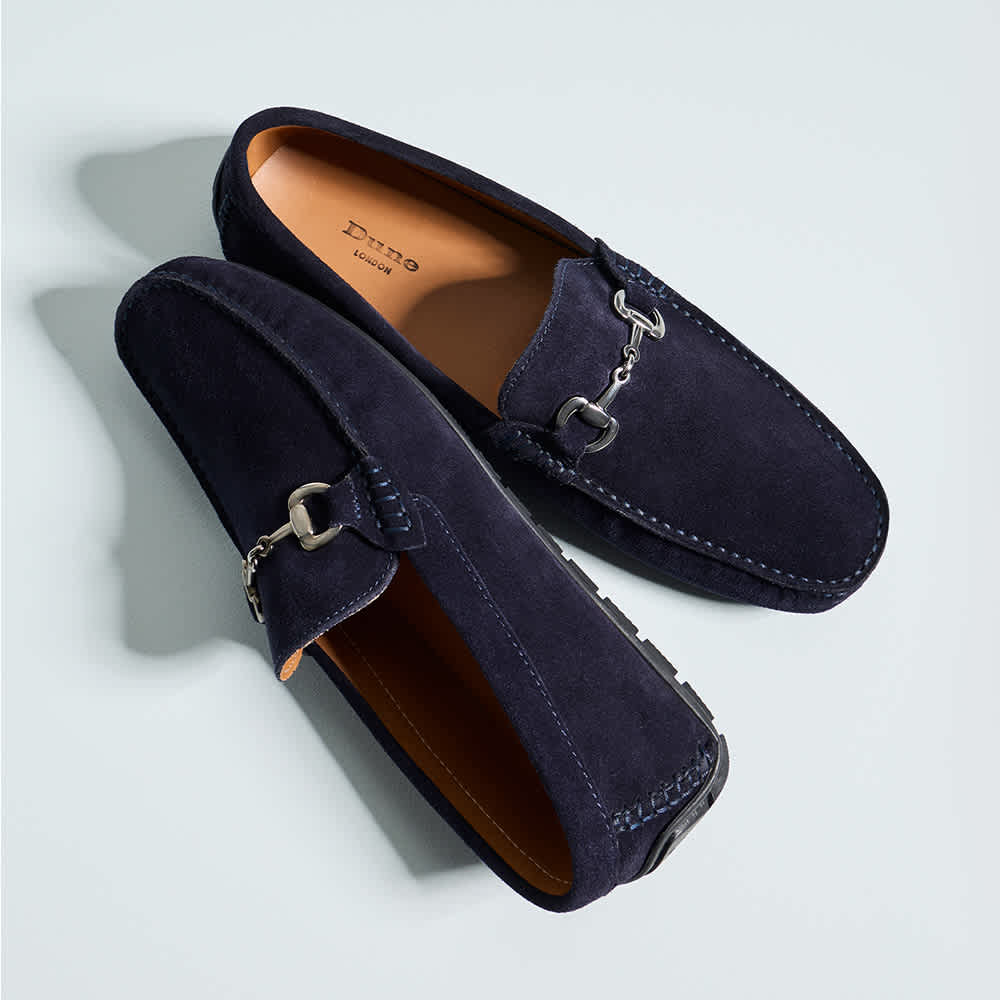 Men's casual snaffle trim suede Loafers in navy