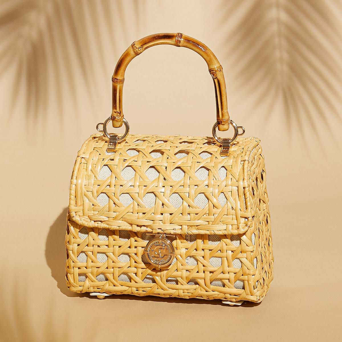 Bamboo Handle Rattan Bag