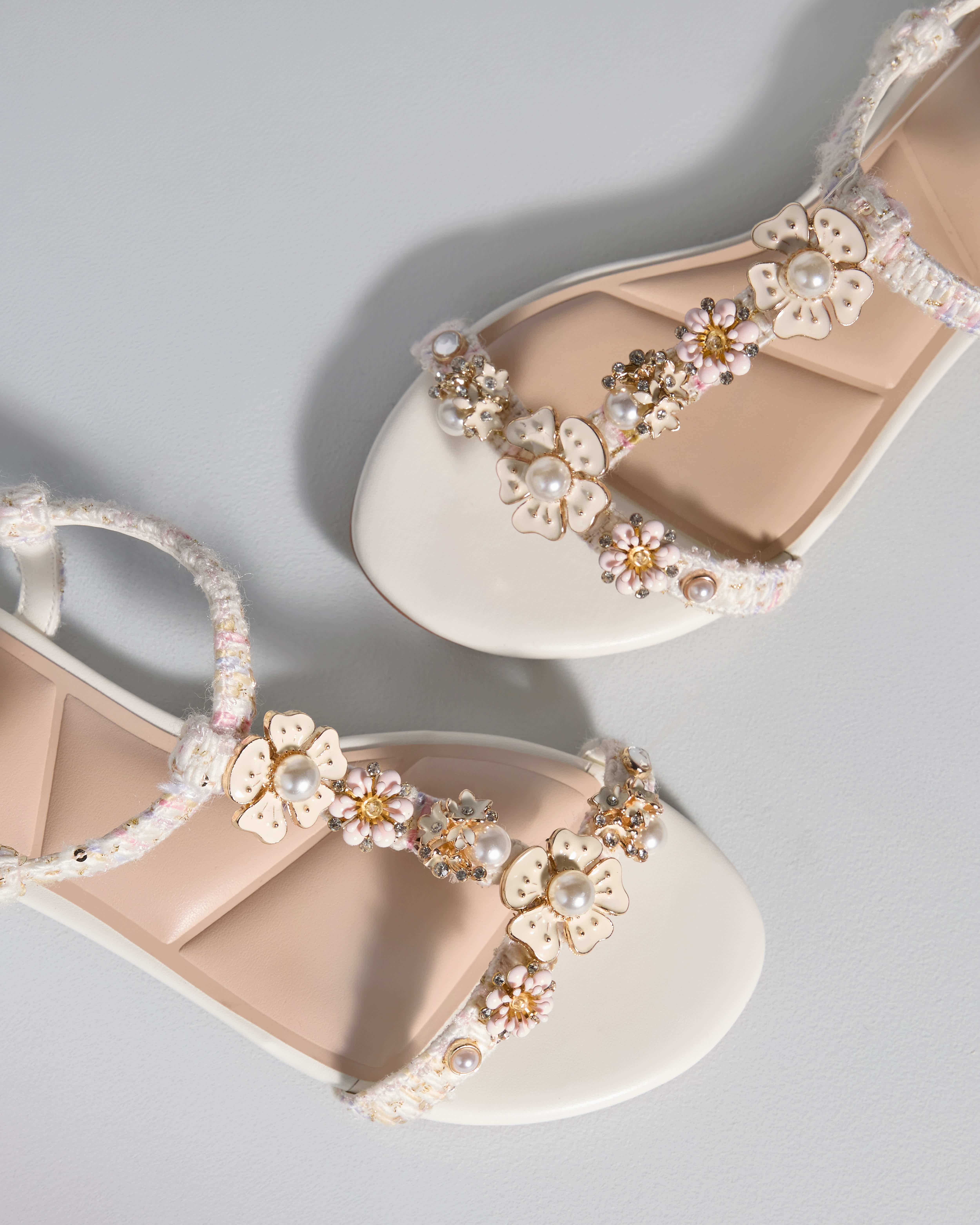 Floral Embellished T-bar Sandals