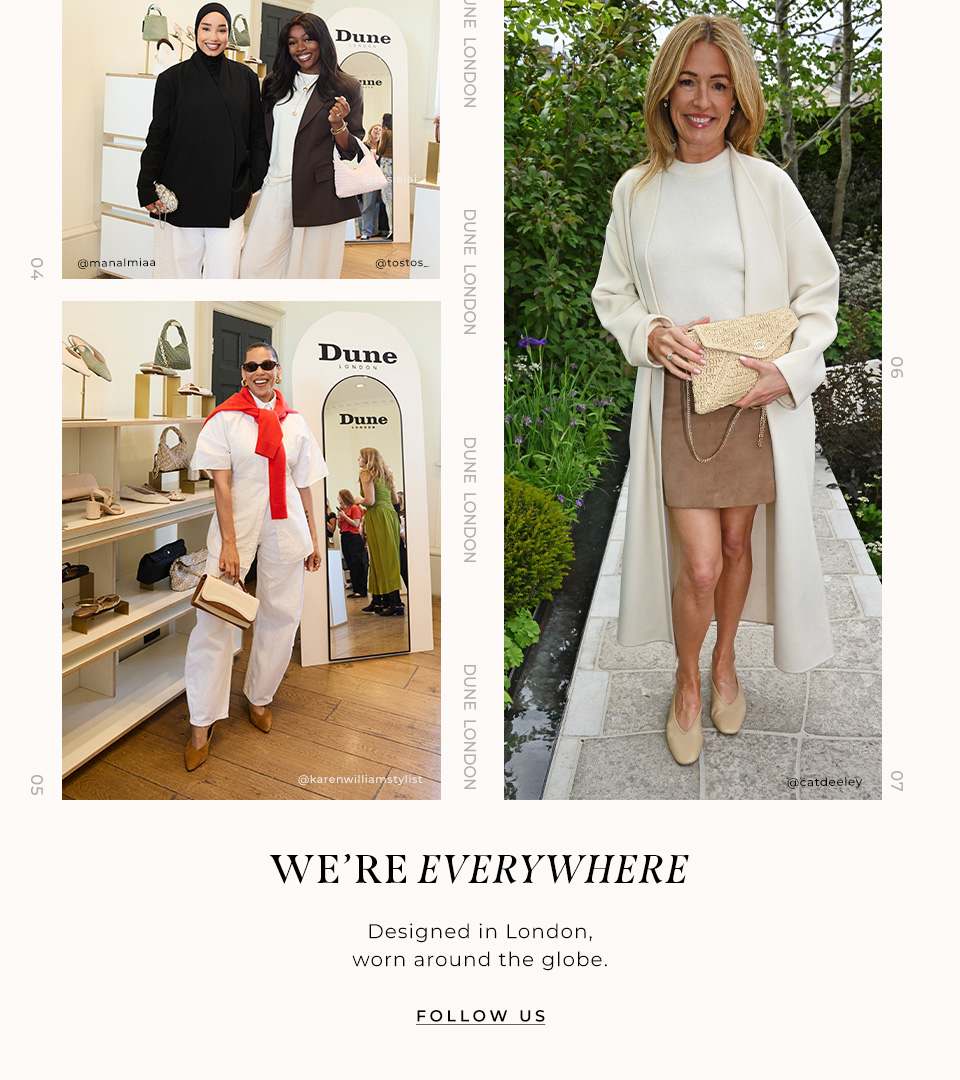 Collage of influencers, press and stylists wearing Dune London product