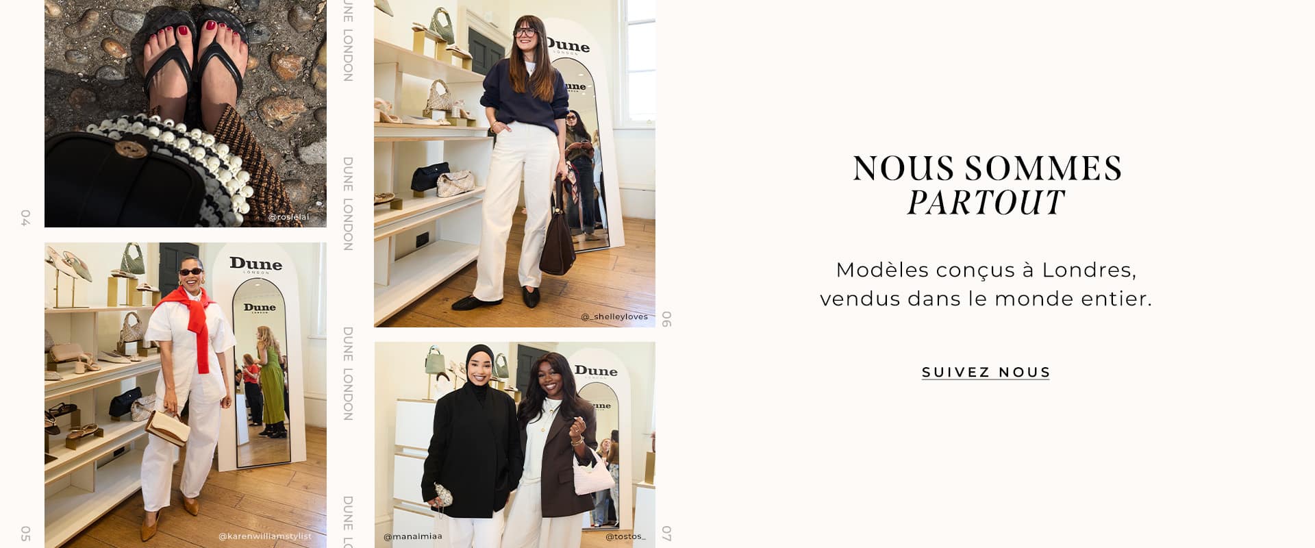 Collage of influencers, press and stylists wearing Dune London product