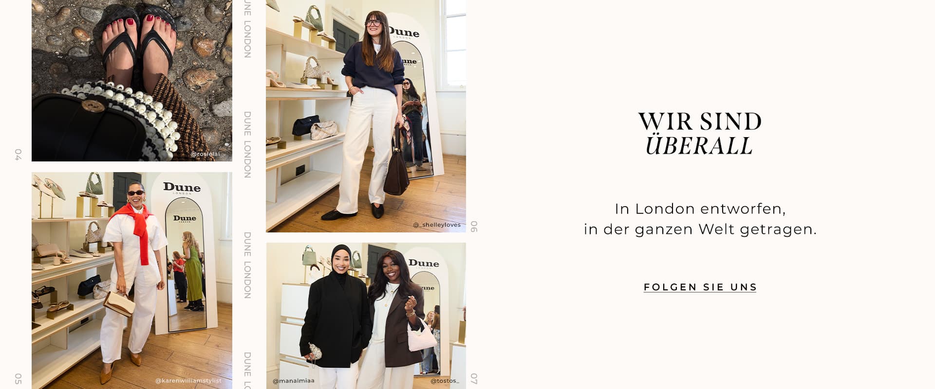 Collage of influencers, press and stylists wearing Dune London product