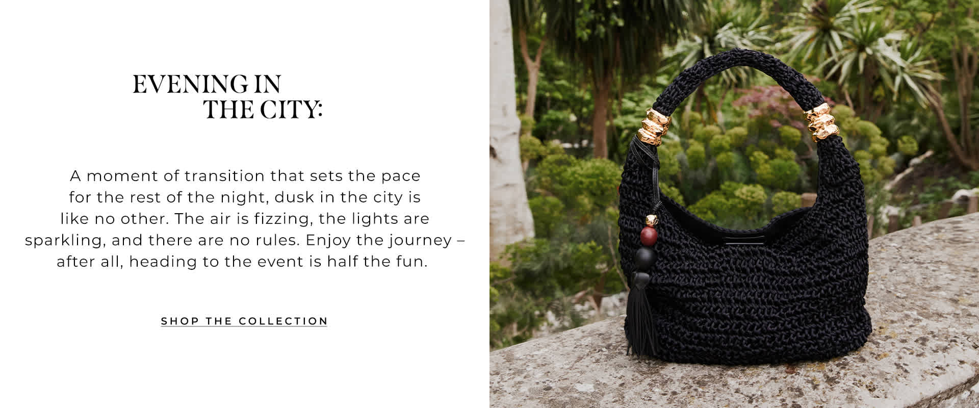 Summer black raffia bag with gold hardwear and tassel detail