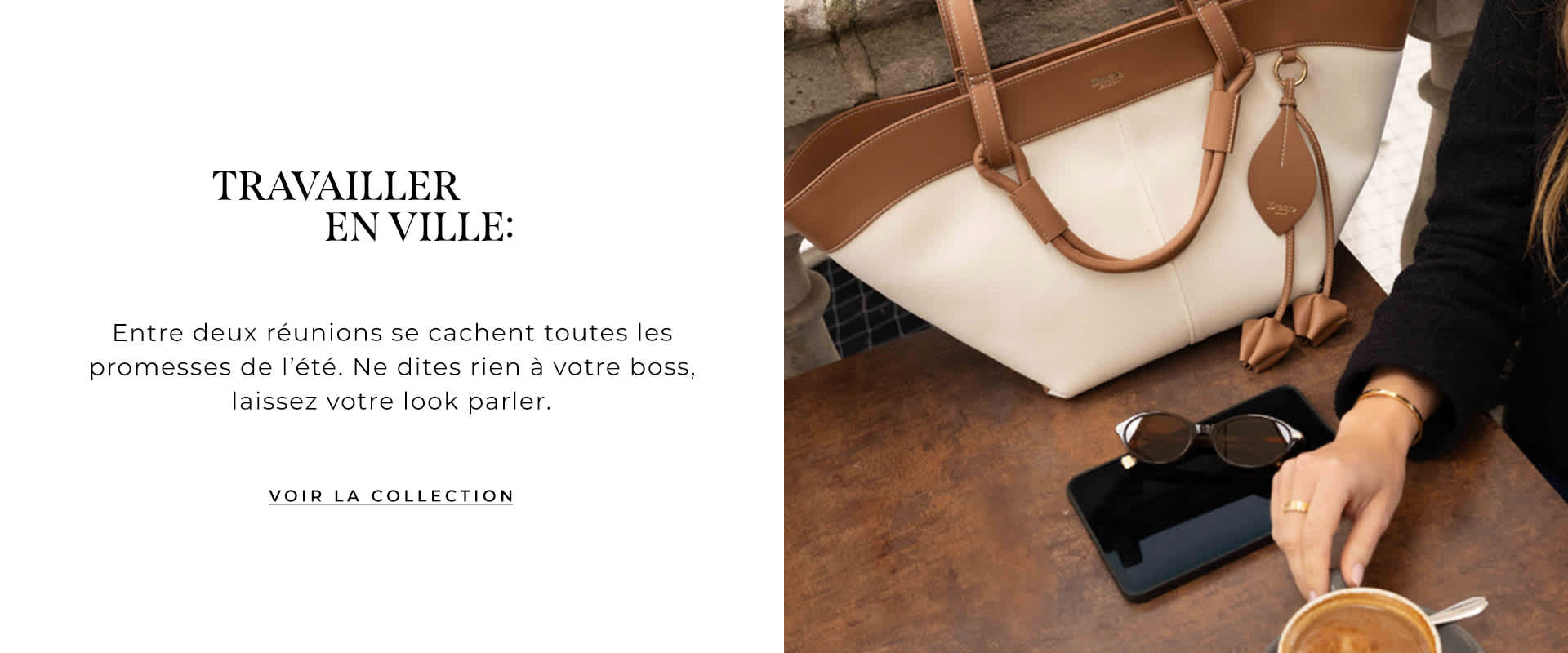 Summer bag on a table in a coffee shop