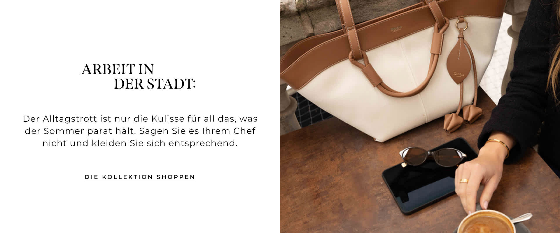 Summer bag on a table in a coffee shop