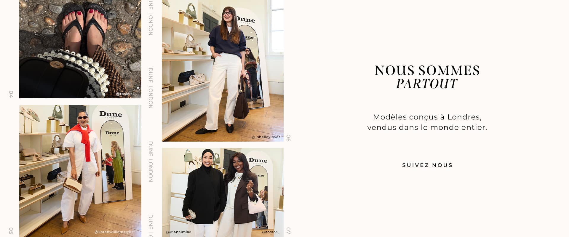 Collage of influencers, press and stylists wearing Dune London product