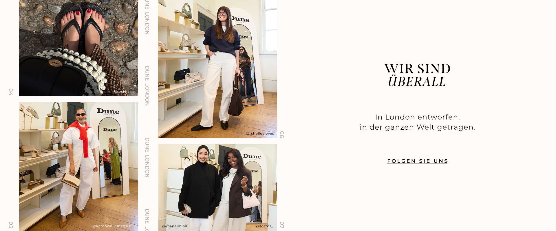 Collage of influencers, press and stylists wearing Dune London product
