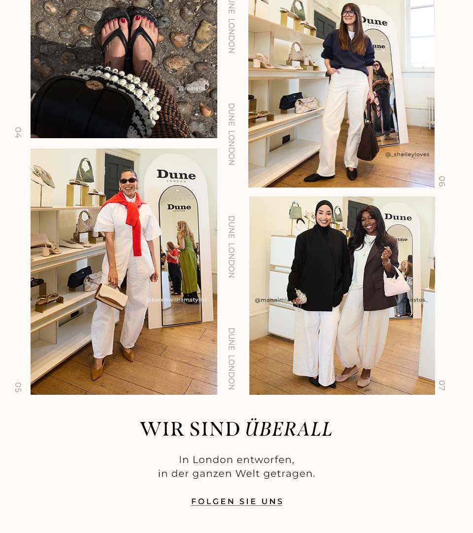 Collage of influencers, press and stylists wearing Dune London product