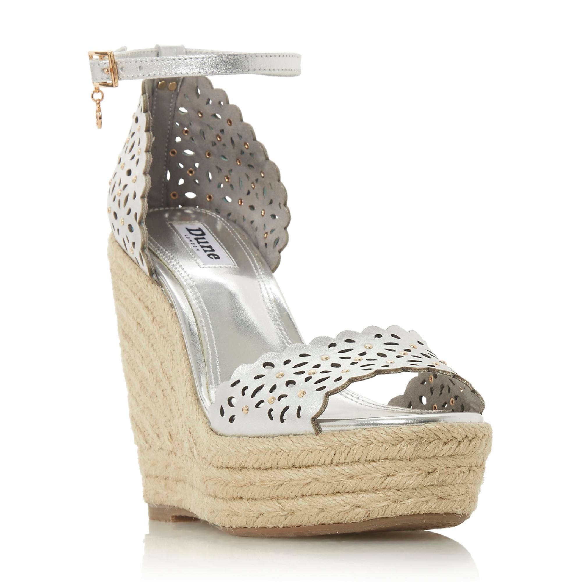 Kamilea Floral Cut Out Stud Detail High Wedged Espadrille