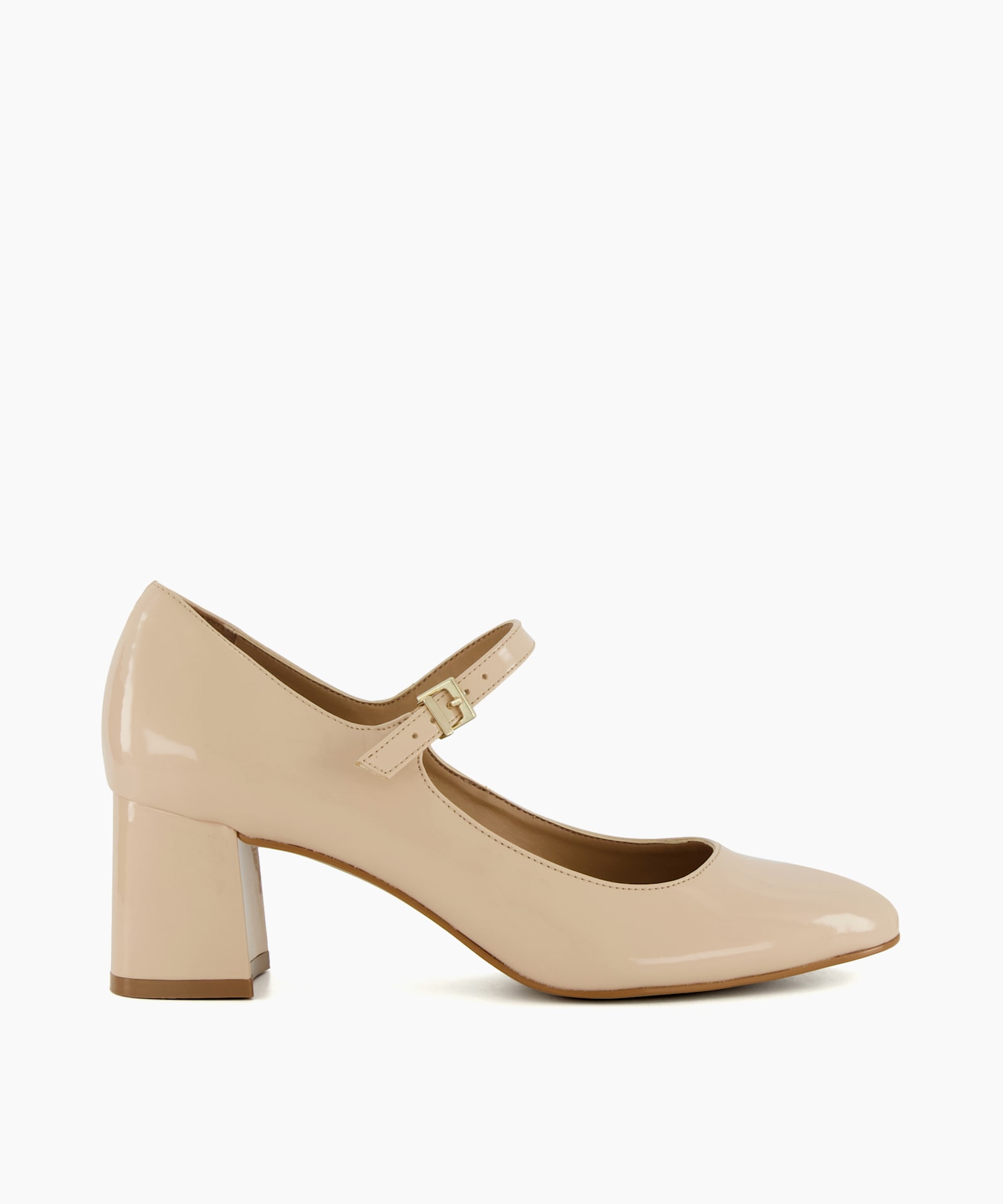 Alenna Nude, Patent Block-Heel Mary Jane Courts | Dune London