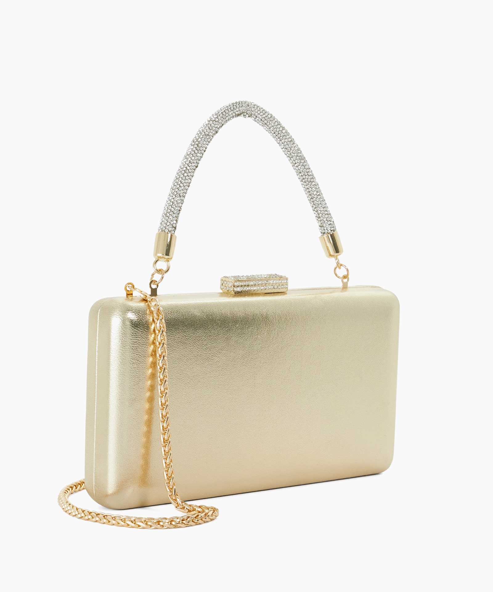 Beaut Diamante Handle Evening Bag - gold-leather