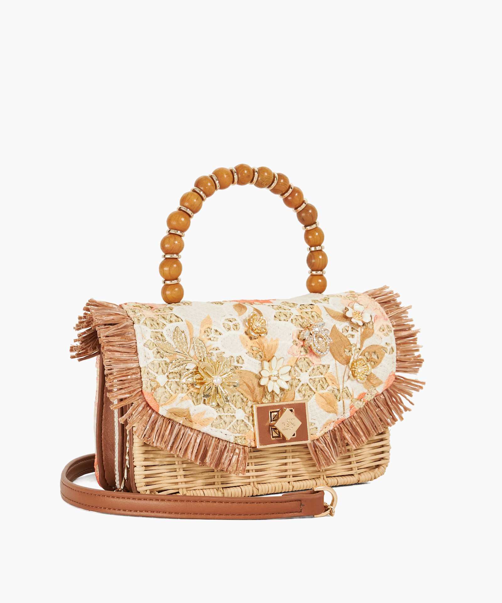 Blooms Beaded Handle Cross Body Bag - orange