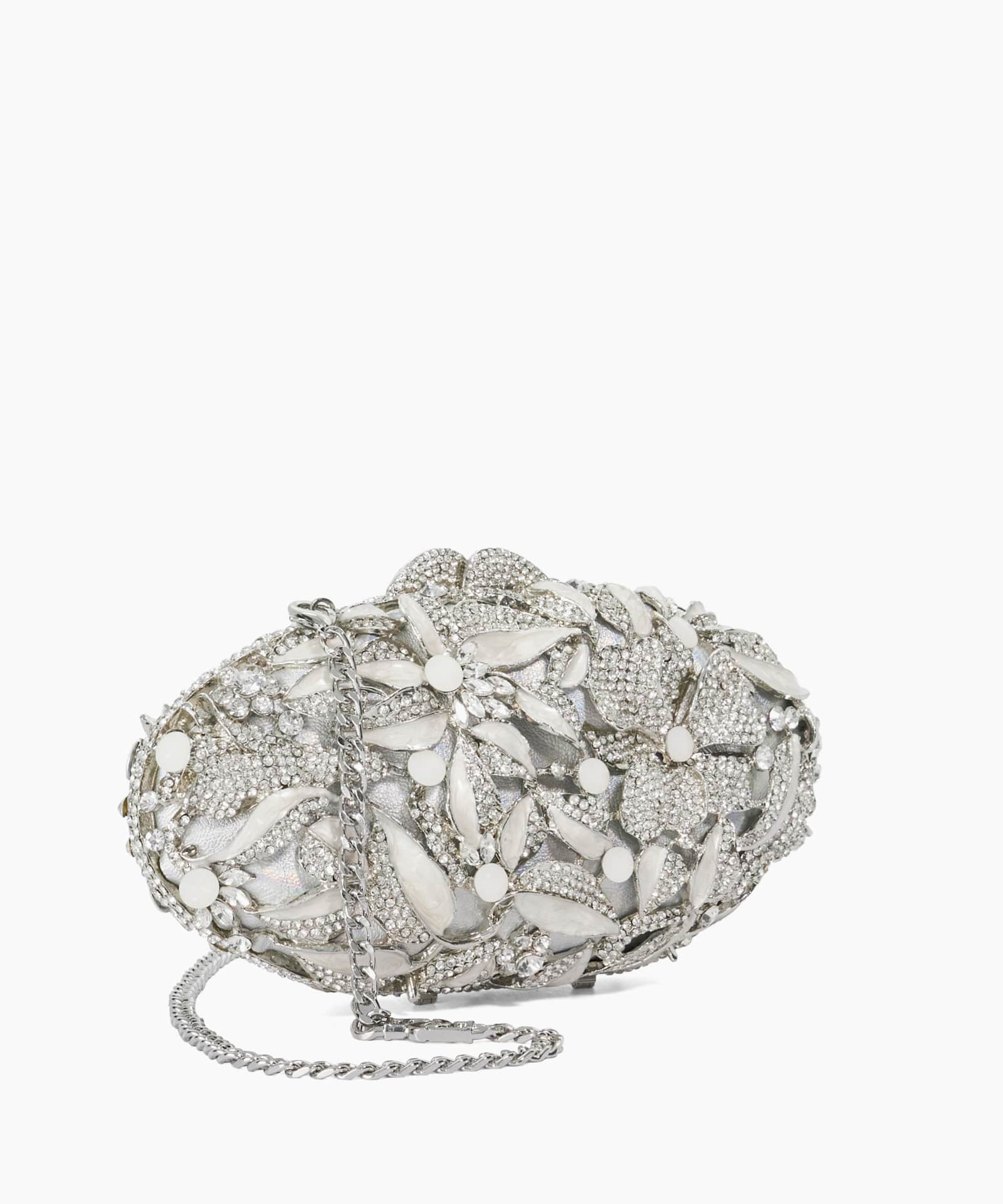 Brides Silver Embellished Hard Case Clutch Bag - silver