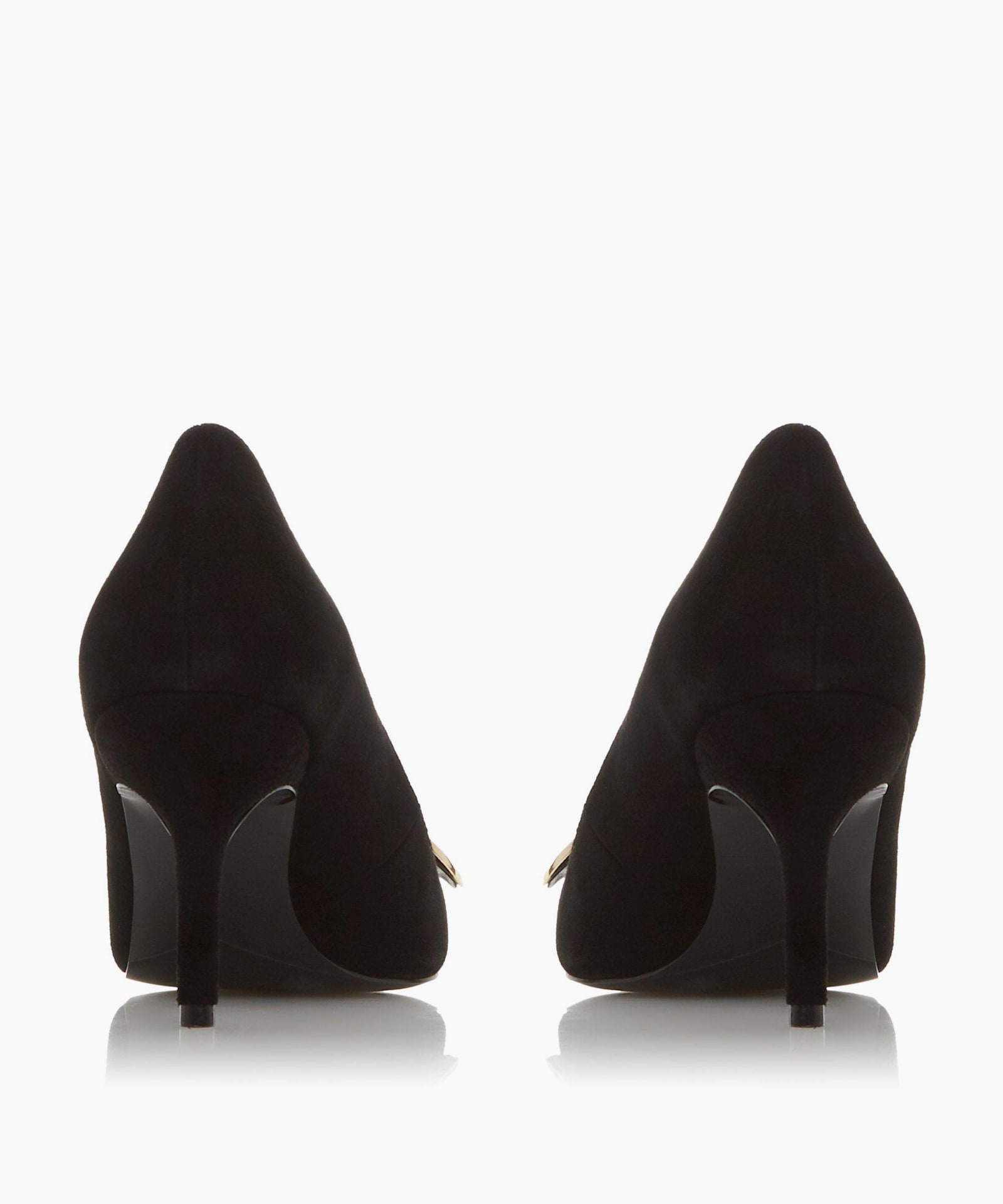 dune black suede court shoes