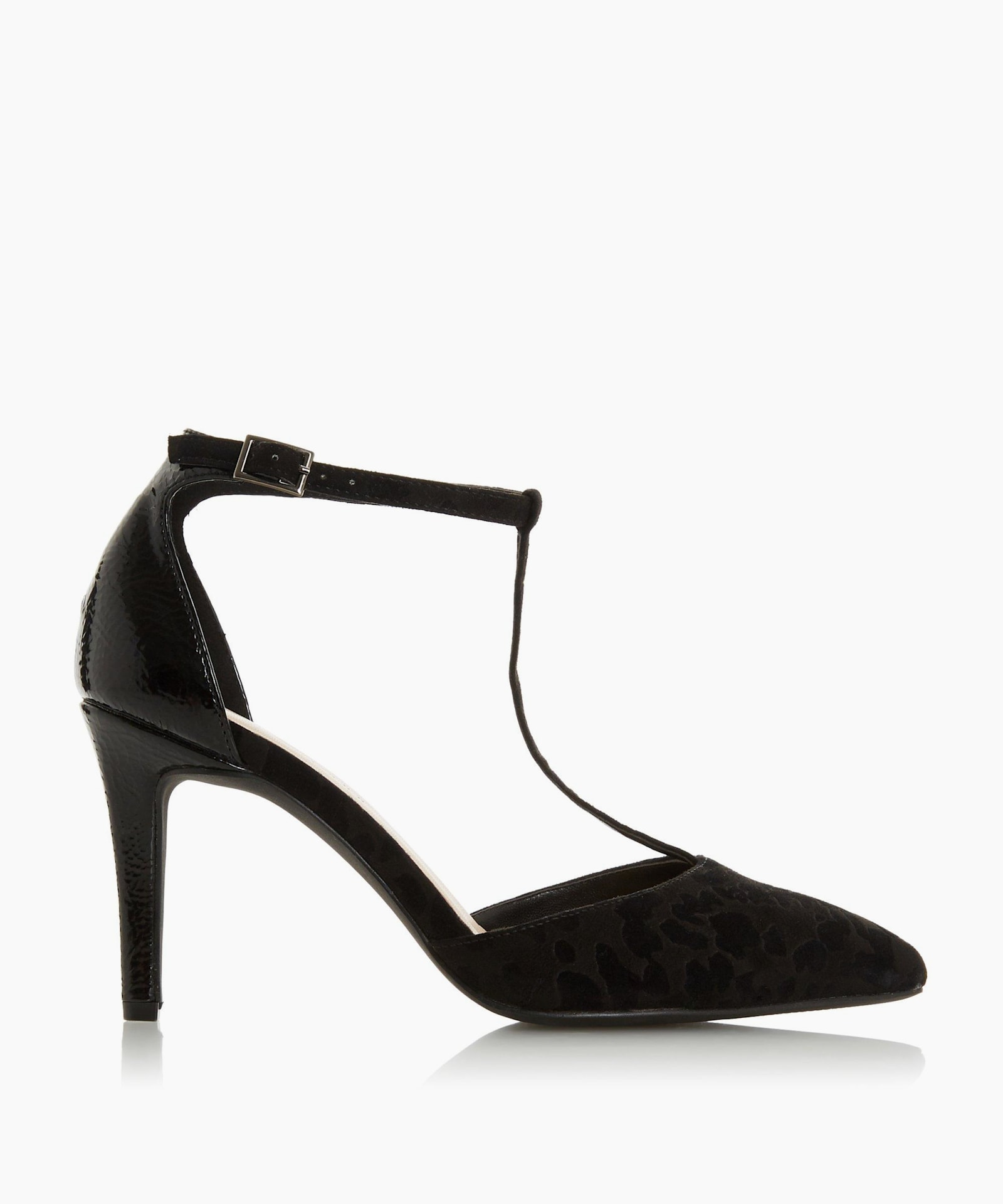 black t bar court shoes