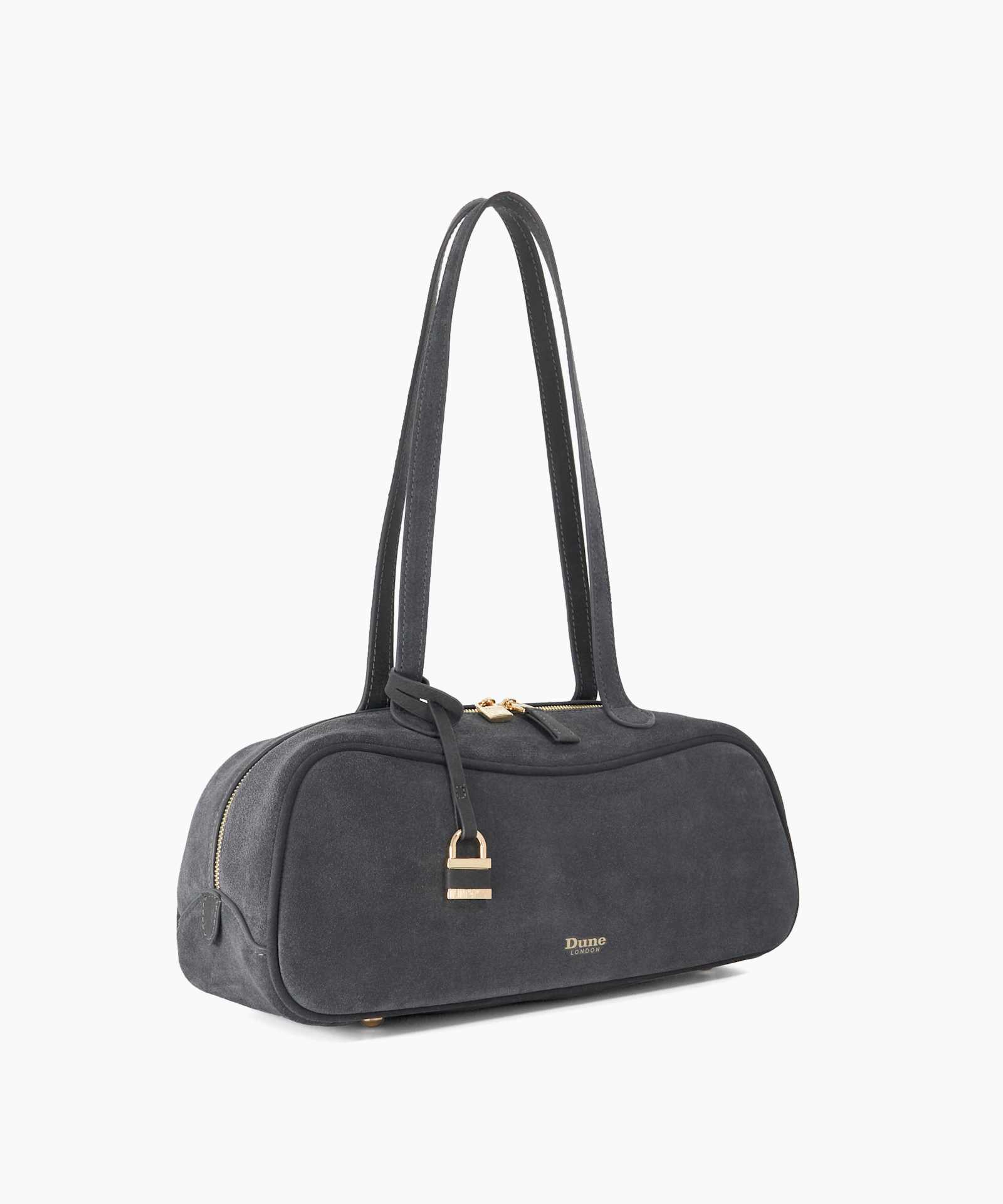 Day Suede Padlock-Detail Shoulder Bag - grey