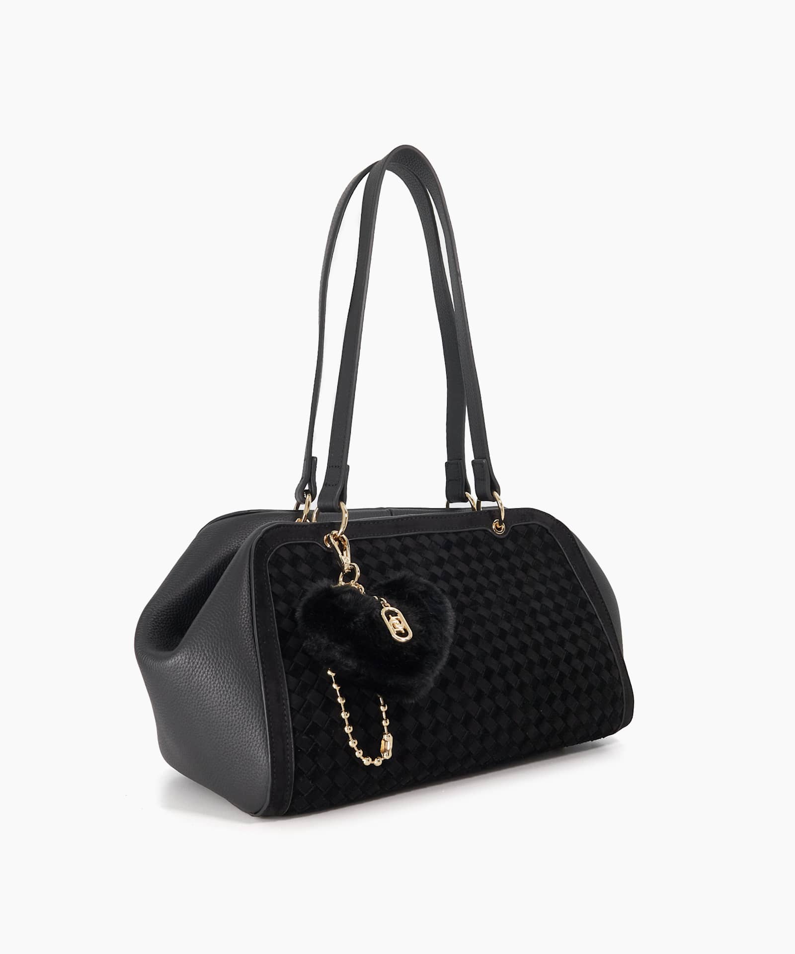 Decisively Woven Suede Shoulder Bag - black