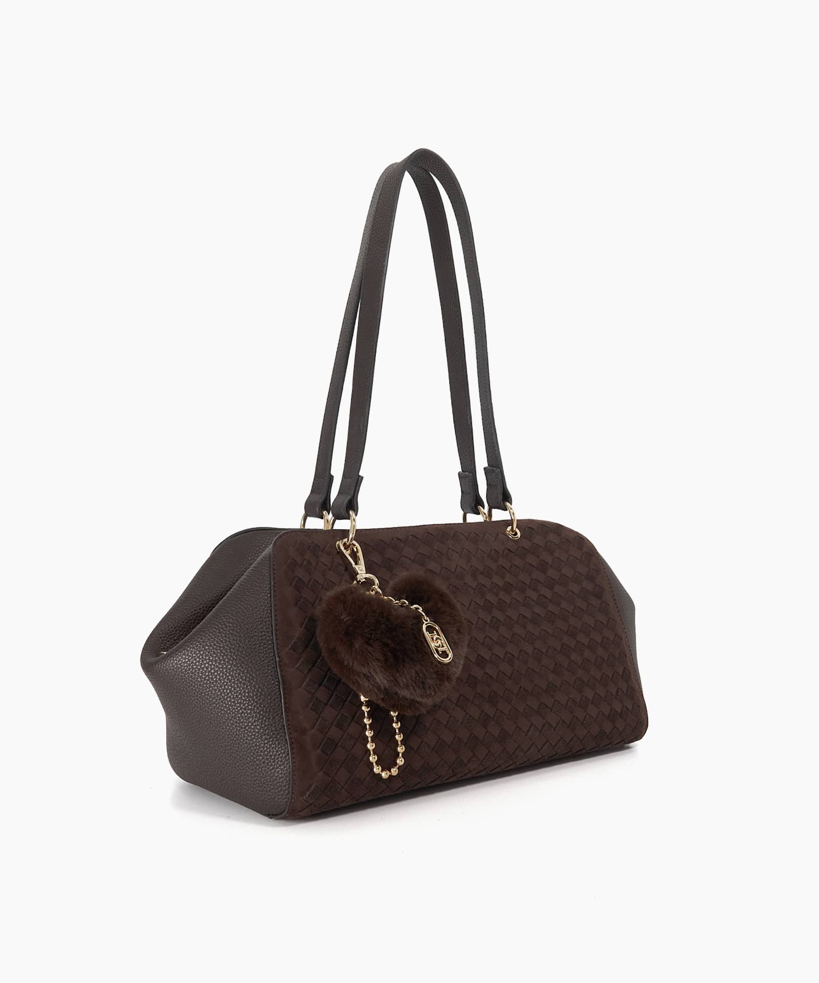 Decisively Woven Suede Shoulder Bag - dark-brown
