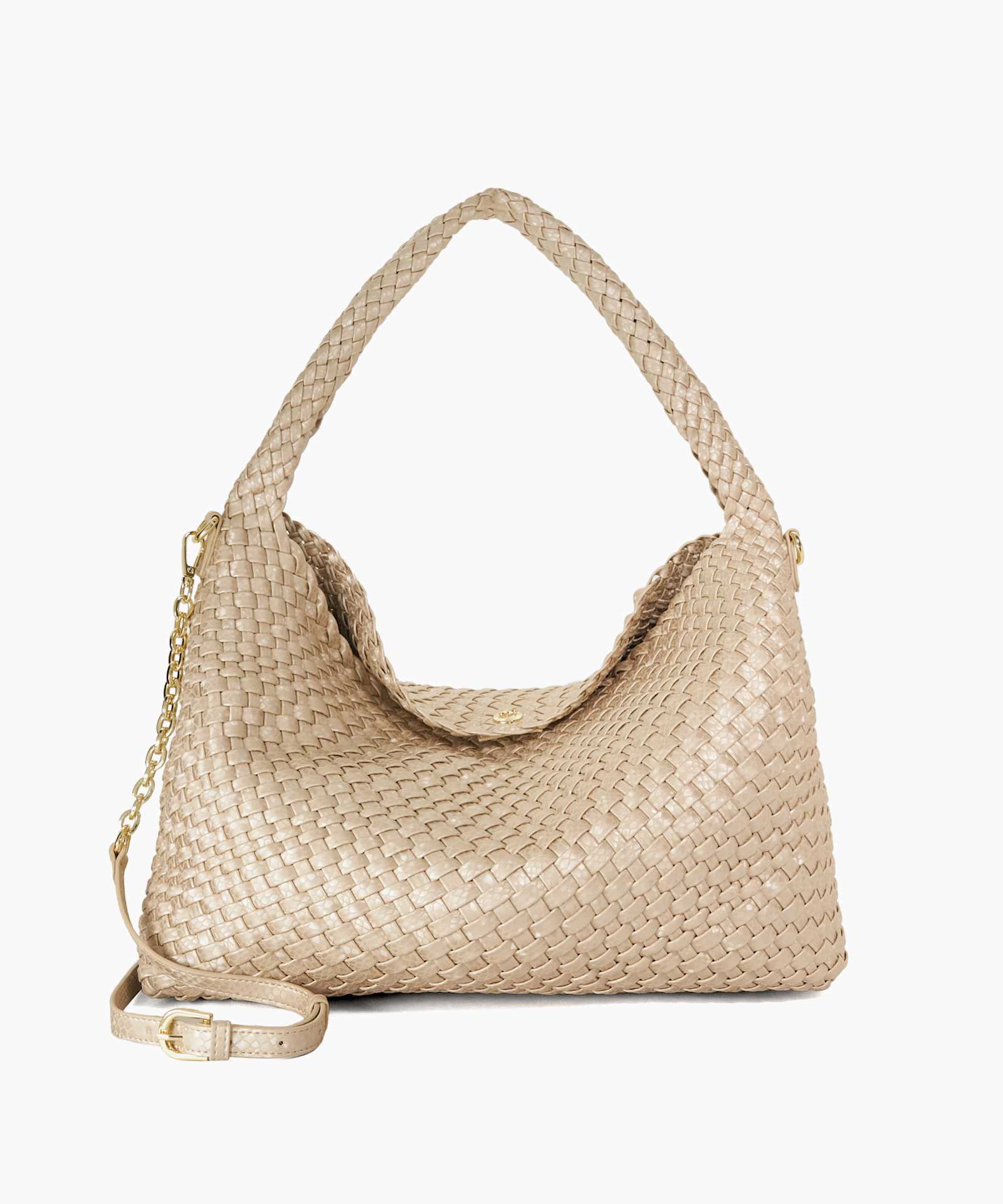 Deliberate L Woven Shoulder Bag - champagne