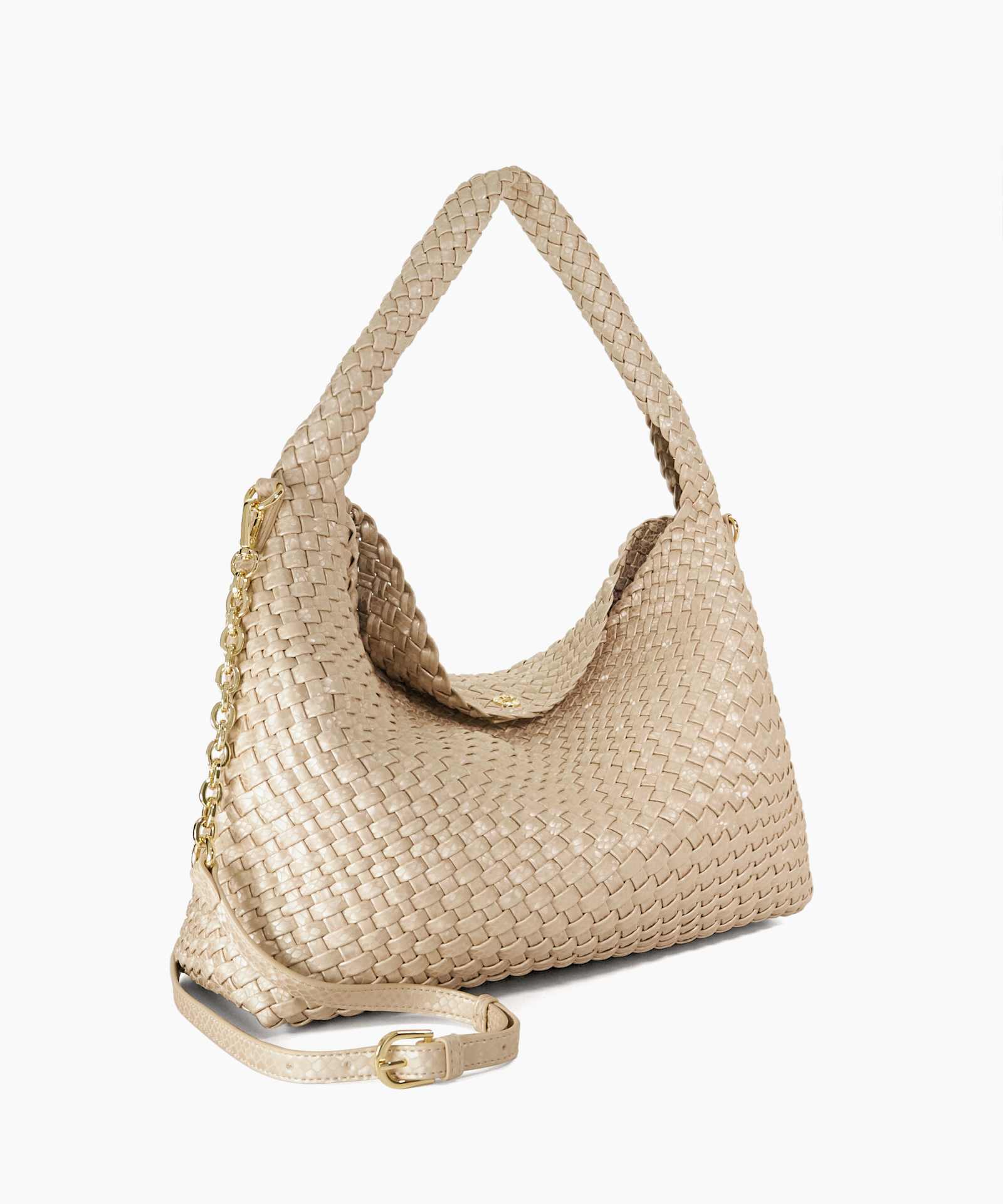 Deliberate L Woven Shoulder Bag - champagne