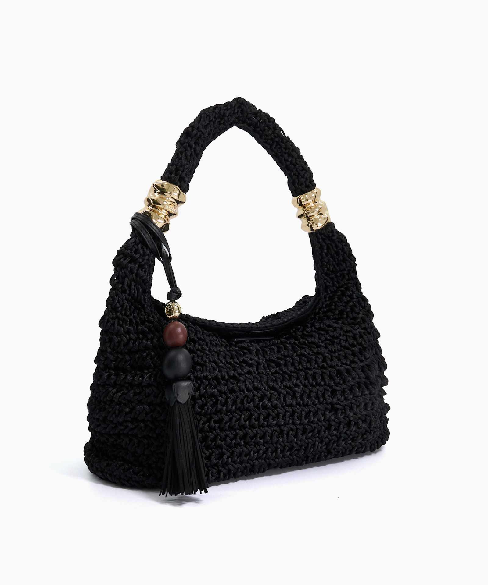 Determine Woven Beaded Accent Shoulder Bag - black