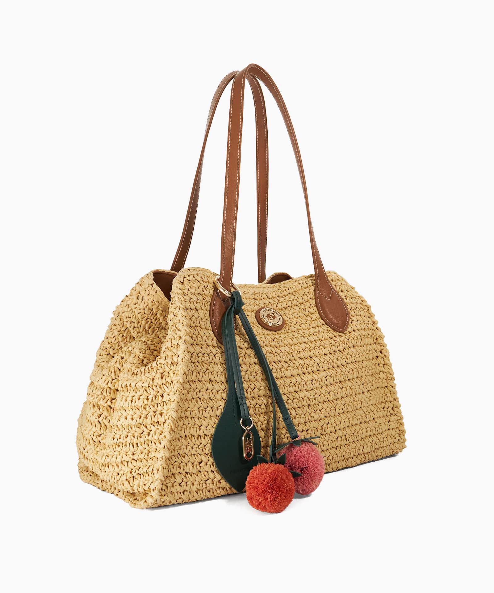 Devotedly Raffia Charm-Detail Tote Bag - natural