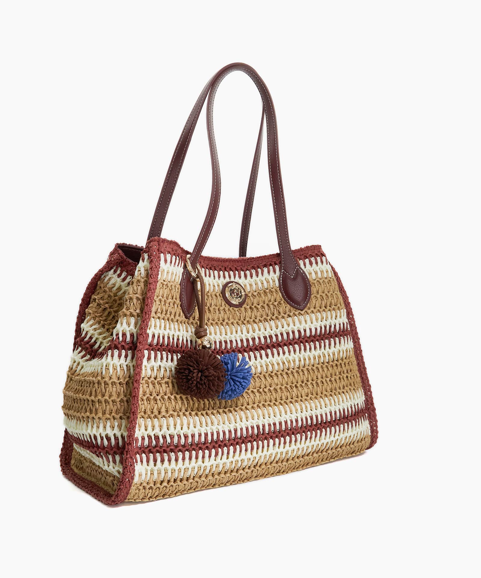 Devotedly Raffia Striped Tote Bag - burgundy