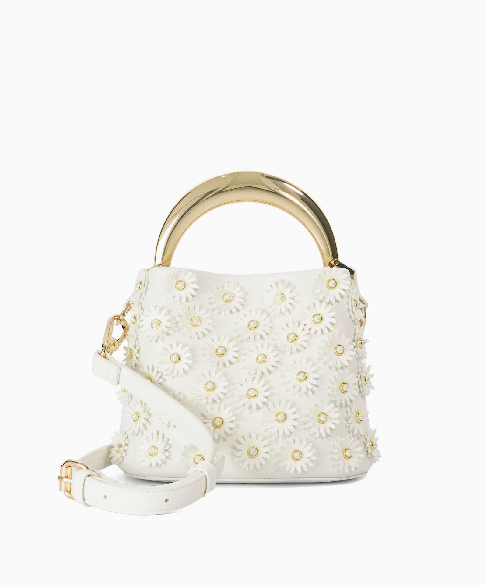 Dharla Gold Handle Mini Tote Bag - white