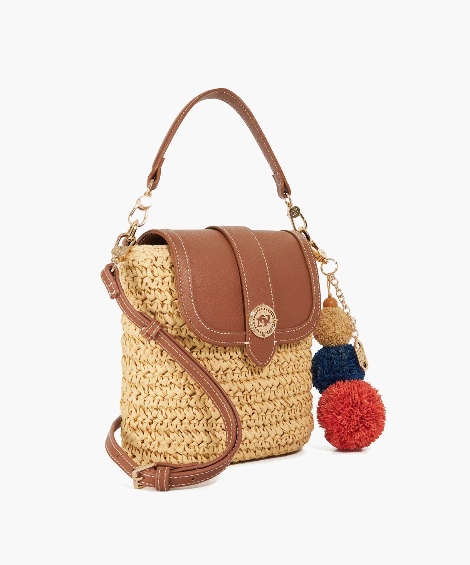 Dimple Raffia Crossbody Bag - natural