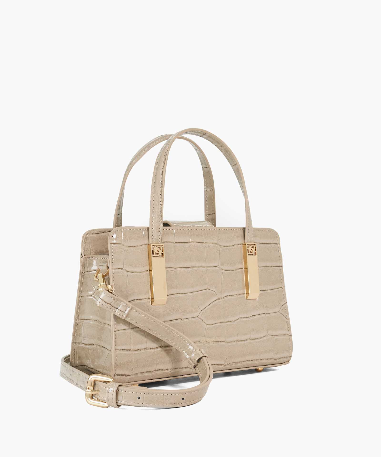 Dinkydenbey Small Top Handle Croc-Effect Tote Bag - grey-synthetic