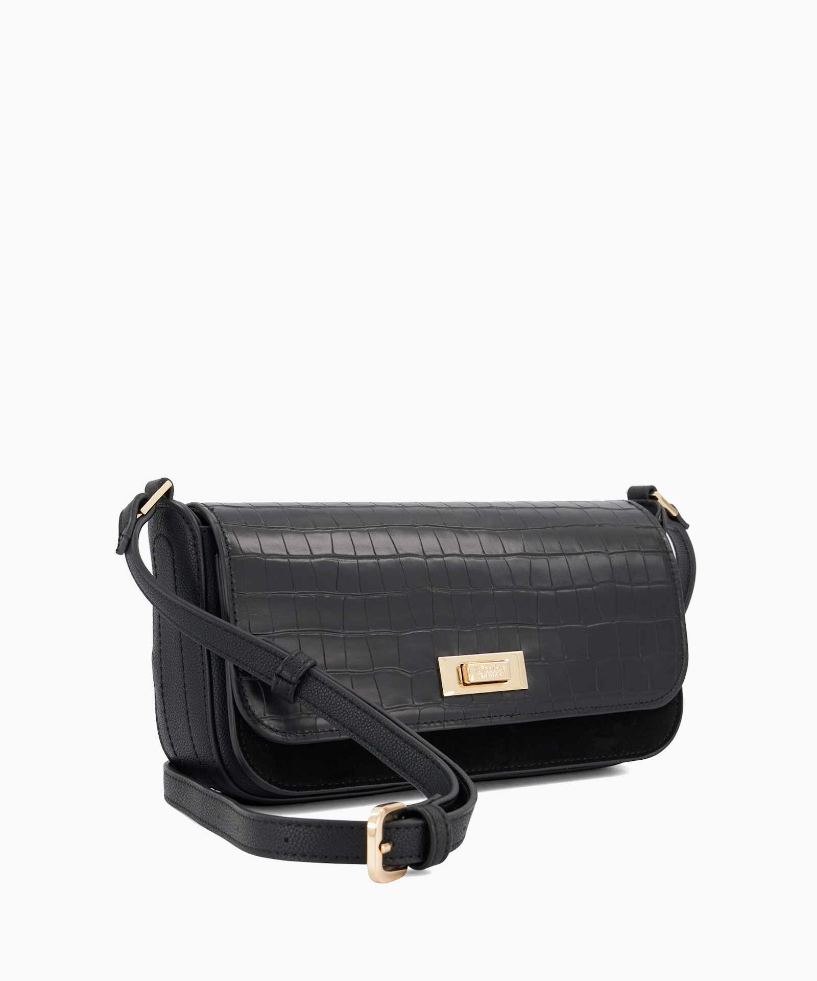 Discreet Leather Cross-Body Bag - black-croc-effect-leather