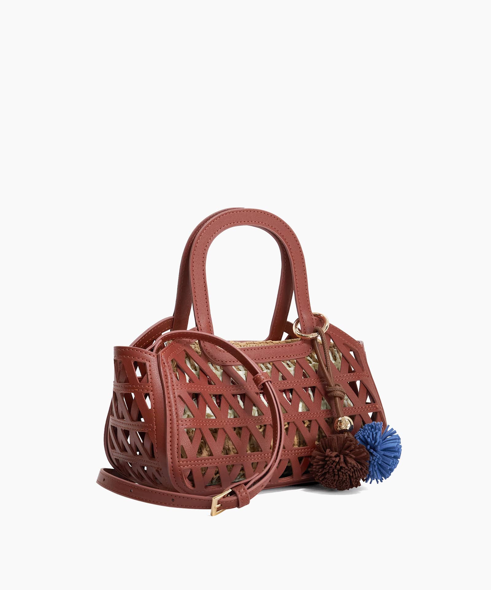 Dundee Textured Raffia Grab Handle Bag - burgundy