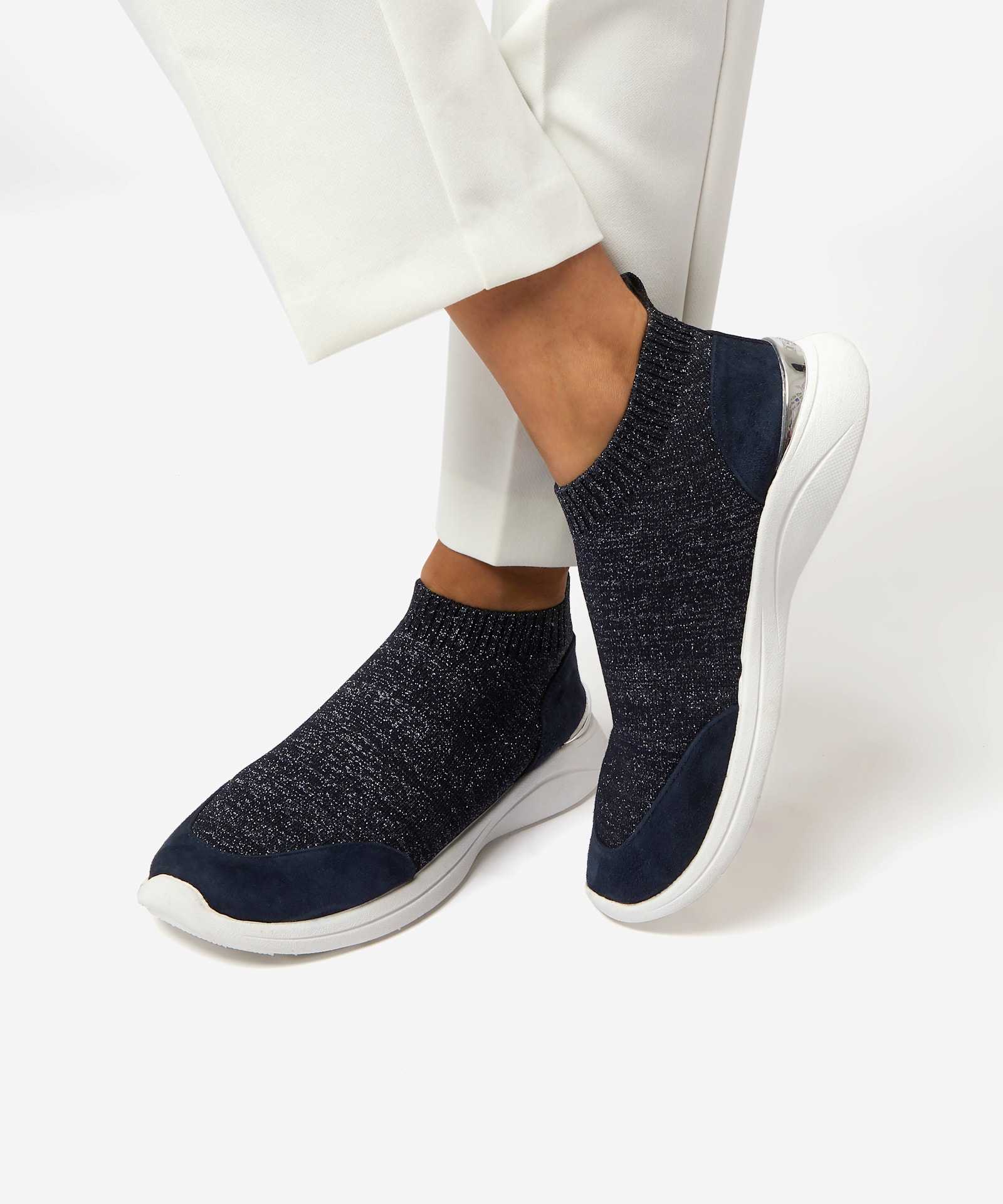 navy sock trainers