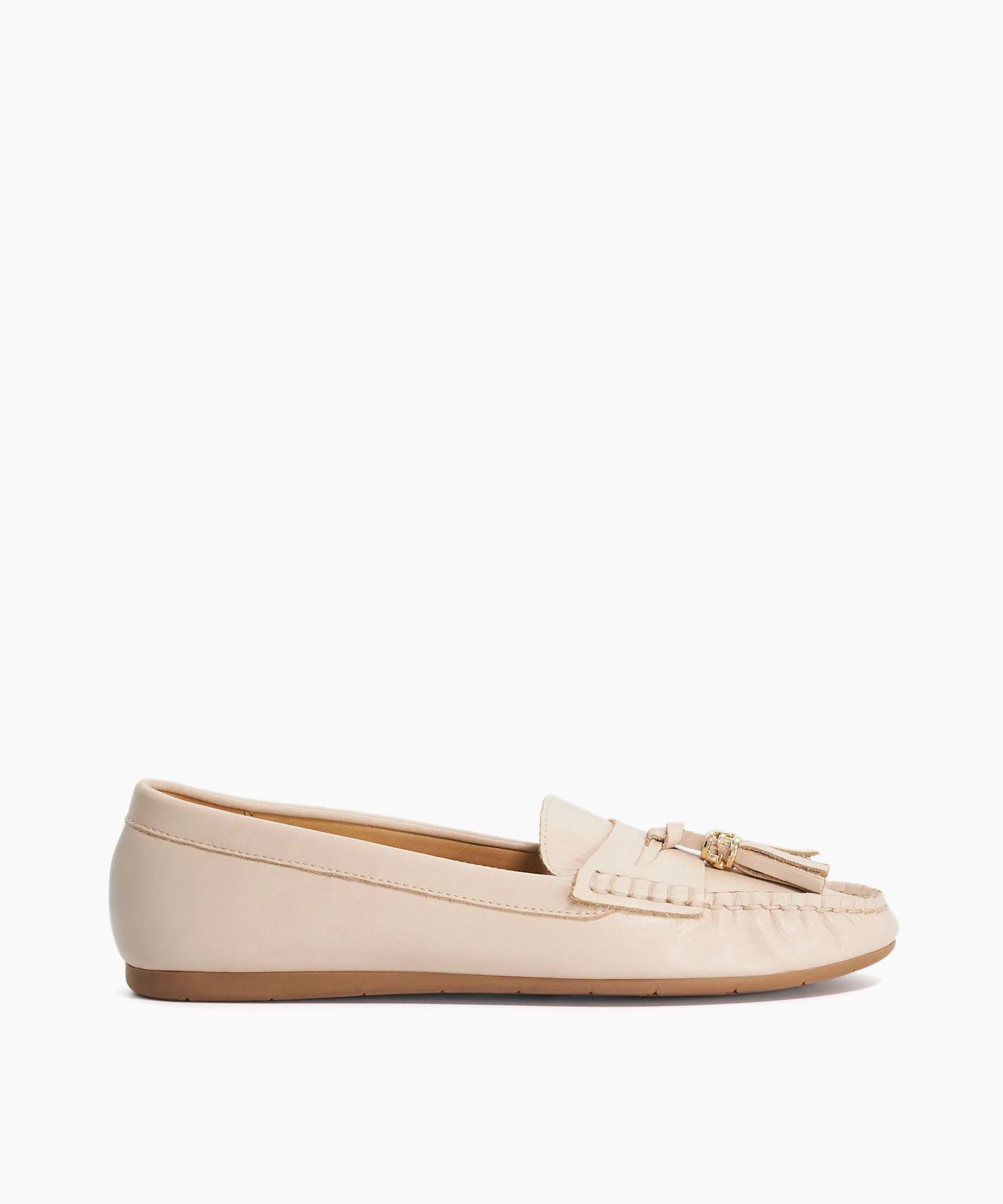 Geen Leather Tassel Trim Loafers - blush