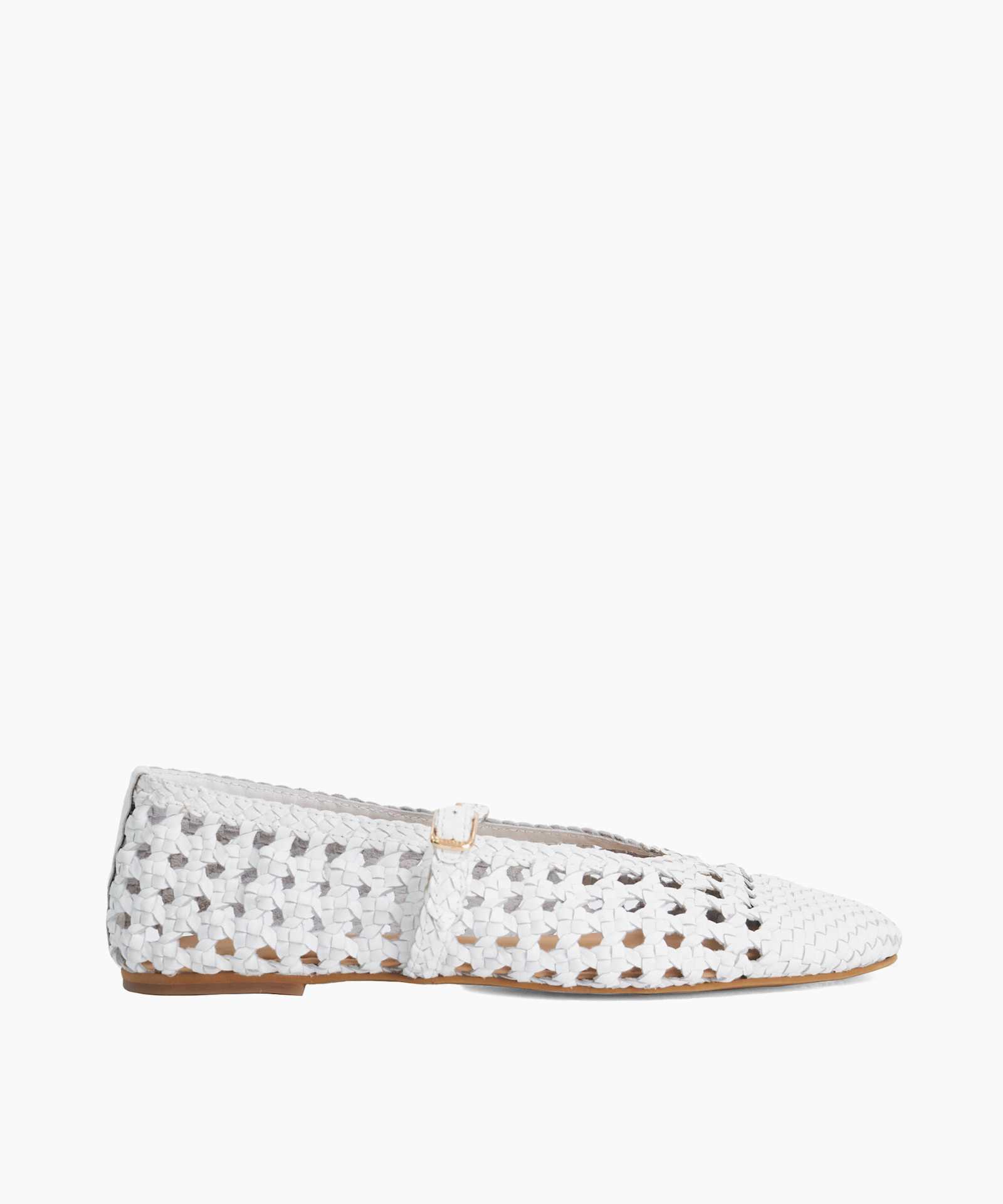 Hazella Woven Leather Mary Jane Flat Shoes - white