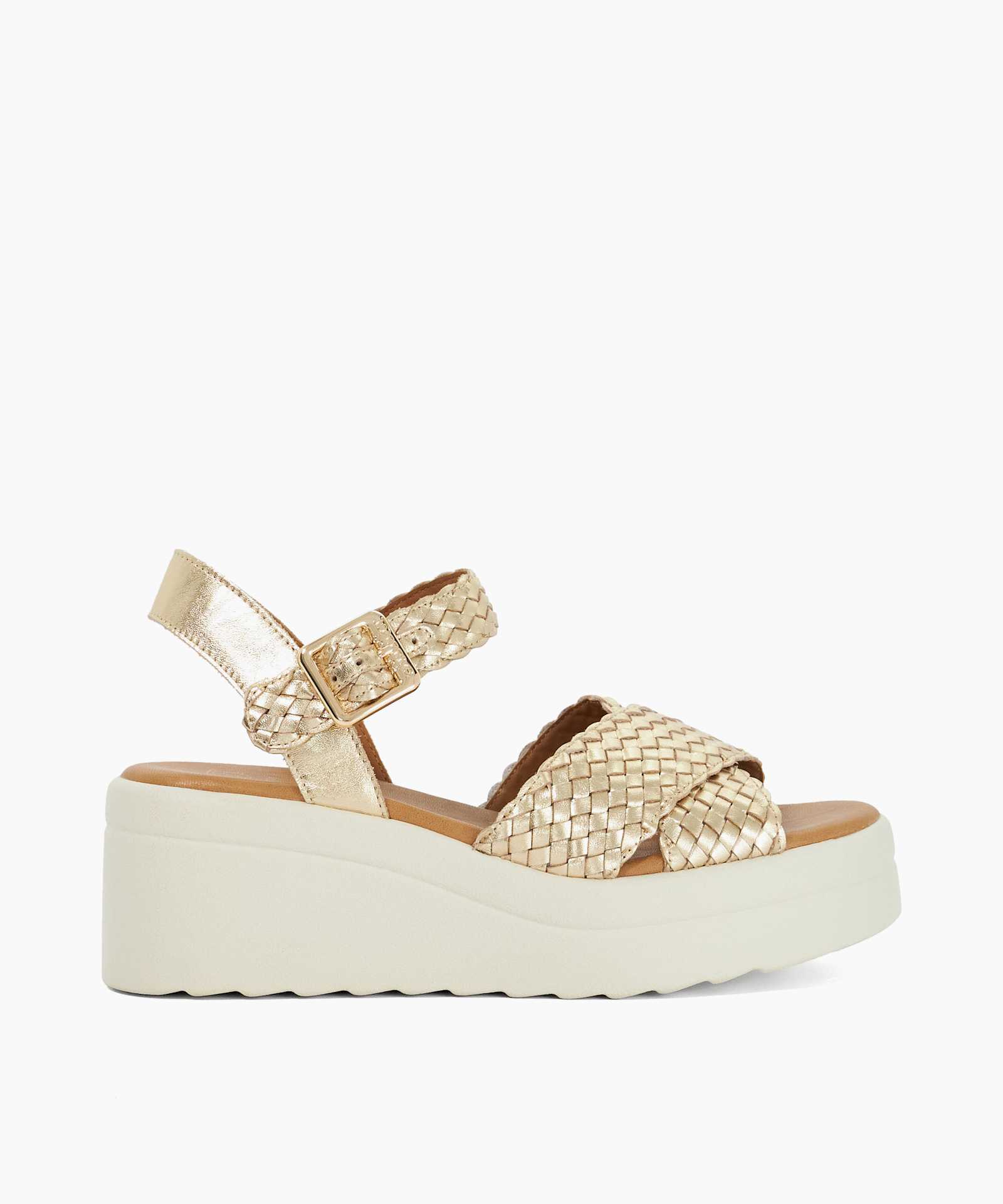Kinleys Braided Leather Wedge Sandals - gold
