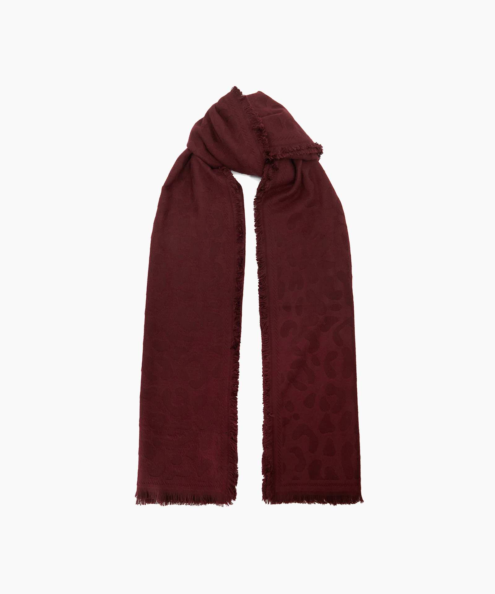 Leopards Fringed Leopard Print Scarf - burgundy